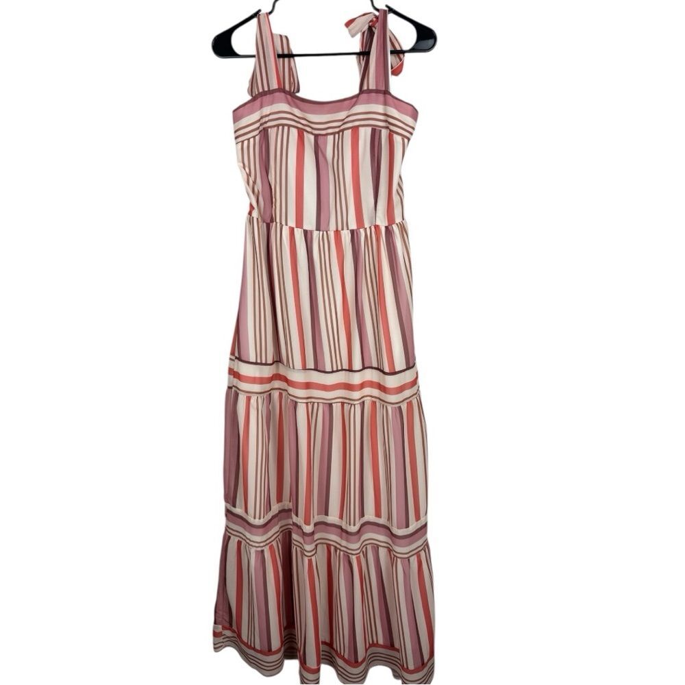 Polagram Tie Shoulder striped Maxi dress sz L